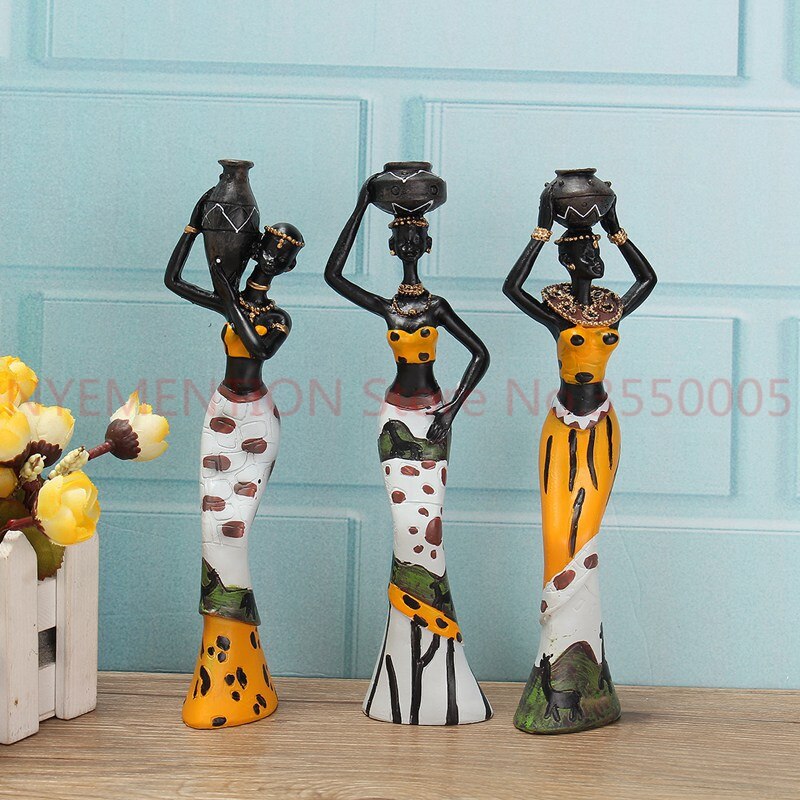 3 Pcs = 1 Set Afrikaanse Dame Met Vaas Ornament Etnische Standbeeld Sculpturen Nationale Cultuur Tafel Beeldje Ambachten Thuis decor