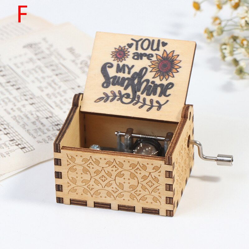 Wooden Hand Cranked Engraved Music Box Happy Birthday For Festival: F