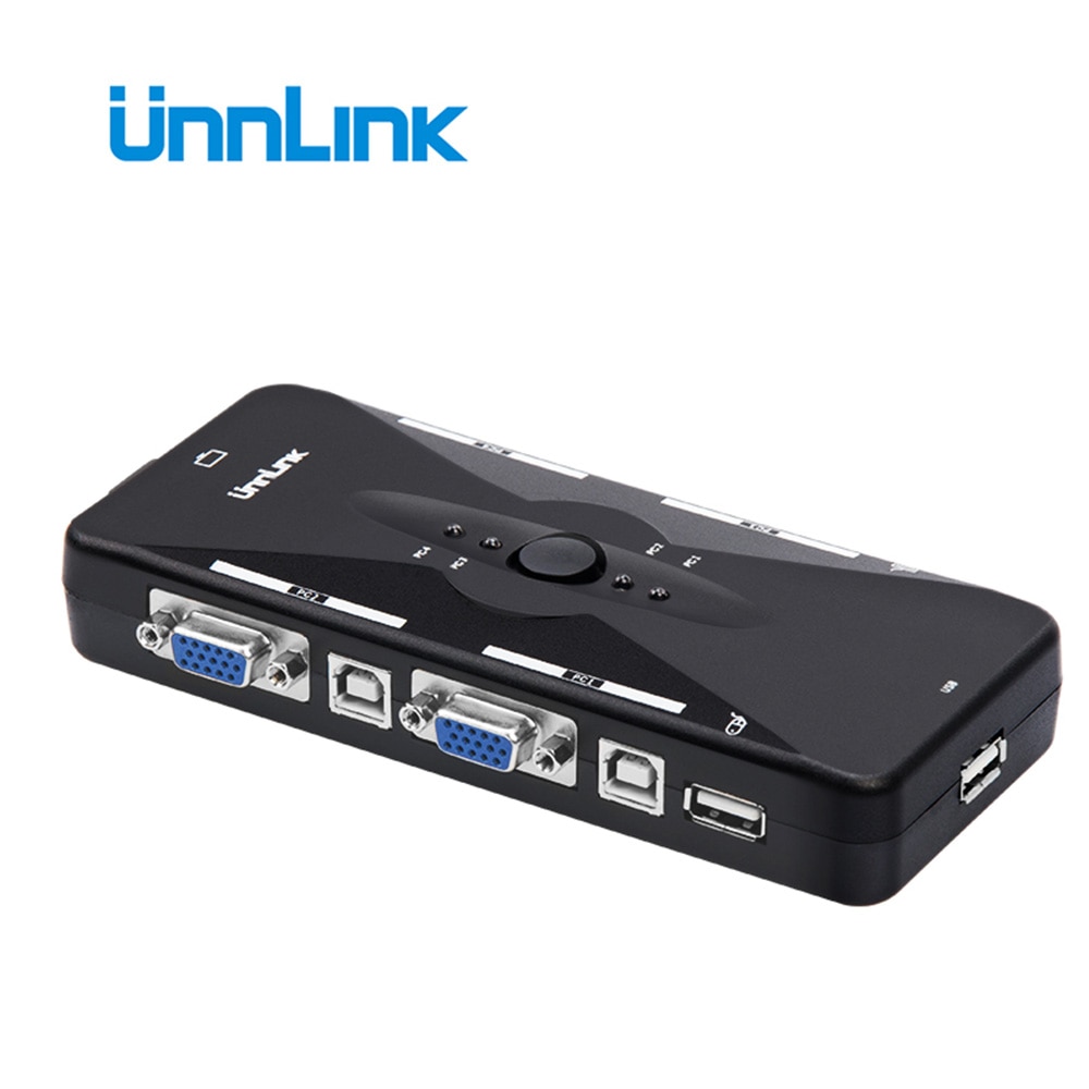 Unnlink 4X1 VGA KVM Switch USB Hub Box Selector Adapter USB 2.0 KVM 4 In 1 Out VGA Print Auto Switch Box for 4 Computer Laptops