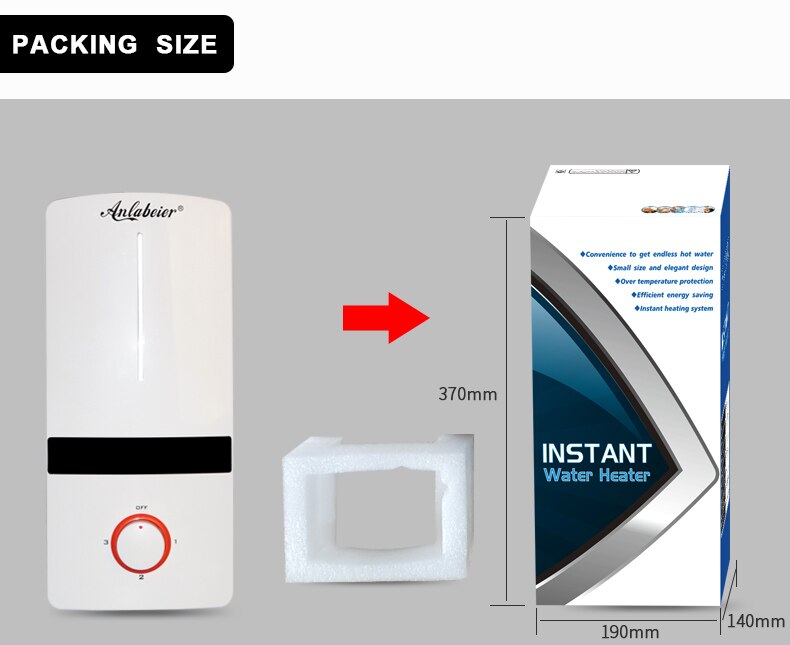 Elektrische doorstroomboiler, 6500 W, directe boiler, doucheset, digitaal warm water, set voor badkamer