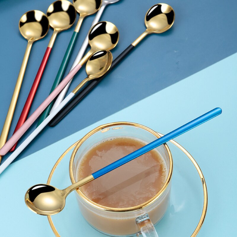 1Pc Stainless Steel Spoon Dinnerware Long Handle Spoon Tea spoon Dessert Coffee Ice Cream Spoons Kitchen Accessories Bar Tools