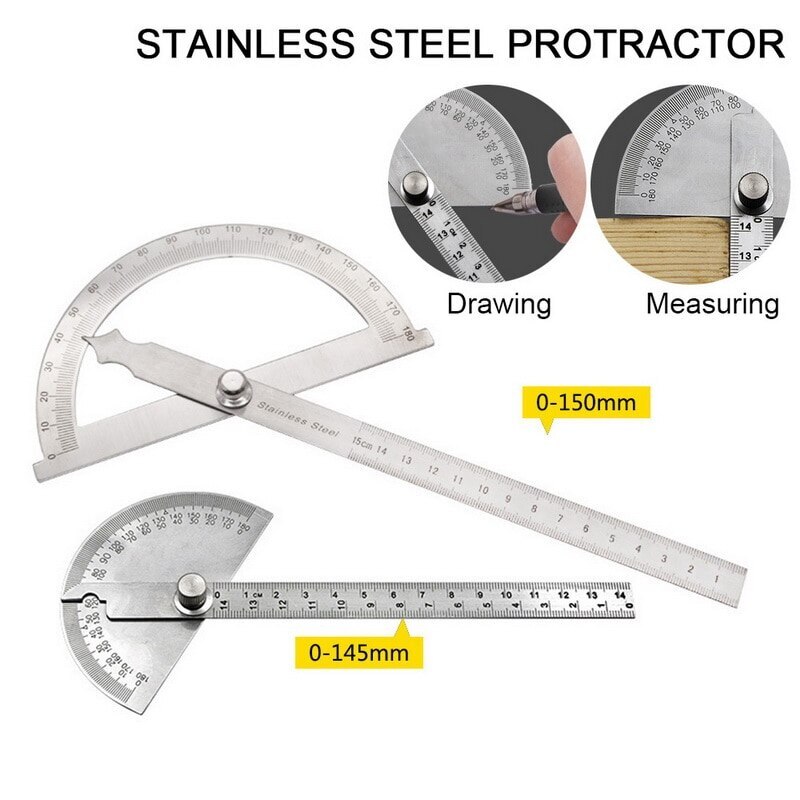 Adjustable Protractor Roundhead Angle Ruler Mathematics Measuring Tool Multifunction Stainless Steel 15cm 180 Degree Cn(origin)
