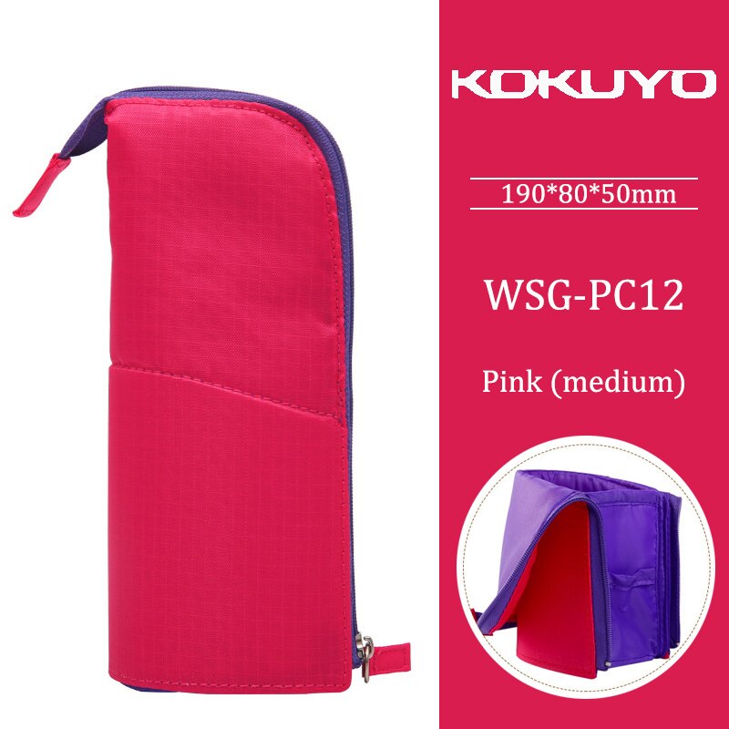 KOKUYO Multifunctional Pencil Bag Large Capacity Deformable Stationery Bag Storage Can Be Vertical Pen Holder: M pink