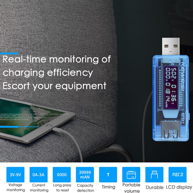 Lcd usb detektor usb volt strøm spænding læge oplader kapacitet tester meter voltmeter amperemeter strømbank stik
