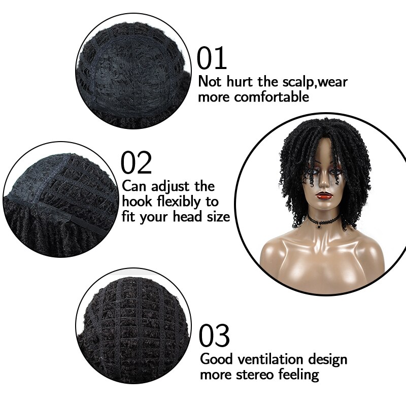 Short Dreadlock Twist Wig for African Women Soft Dread Twist Loc Crochet Wigs Black Synthetic Faux Locs Crochet Braided Wigs