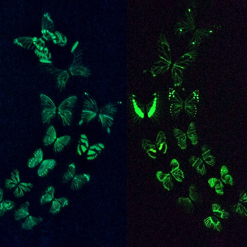 Venster Kids Voor Slaapkamer Deur Woonkamer Lichtgevende Home Decor Pvc Verwijderbare Hotel 3D Stickers Gloeiende Vlinder Muurstickers