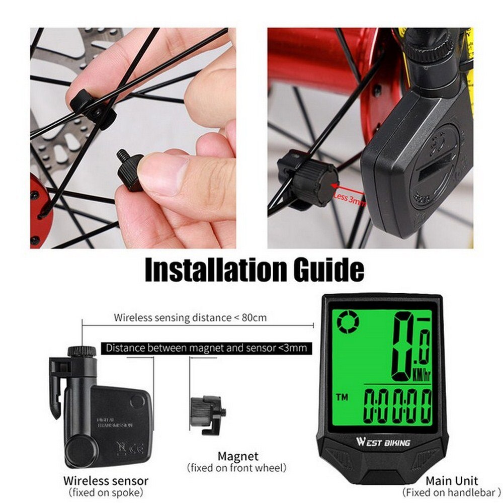 XINTOWN 2.36 Inch HD Screen Bicycle Odometer Waterproof Wireless Mountain Bike Computer Speedometer Backlight Bicycle Stopwatch