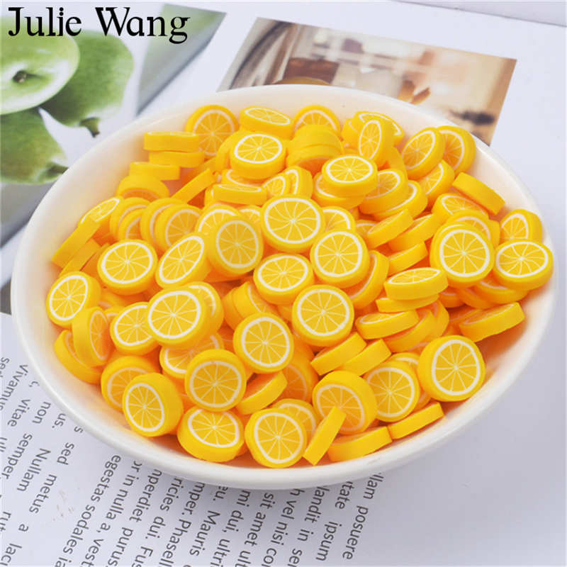 Julie Wang 40PCS Resin Kunstmatige Fruit Slice Charms Slime Fimo Klei Banaan Druiven Oranje Sieraden Maken Accessoire Tafel Props: Lemon