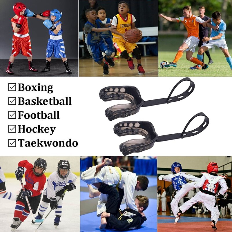 ELOS-2Pcs la protezione di bocca di calcio con la cinghia, bocchino molle di calcio della protezione di bocca della gioventù, protezione di bocca di sport per la boxe, Rugby