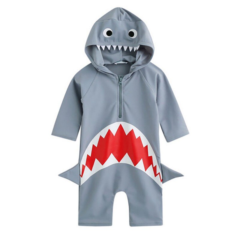 FashionOne Stuk Badpak Mode Jongens Meisjes Kids Lange Mouwen Cartoon Haai Hooded Strand Kinderen Badmode