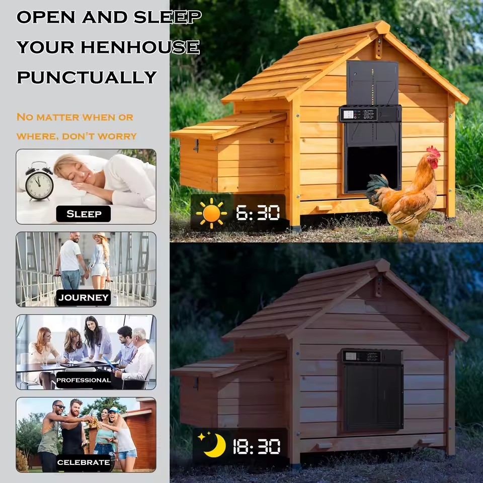 Aluminum Automatic Chicken Coop Door with Waterproof Large Display Timer Electric Chicken Duck Door Intelligent Pinch Protection