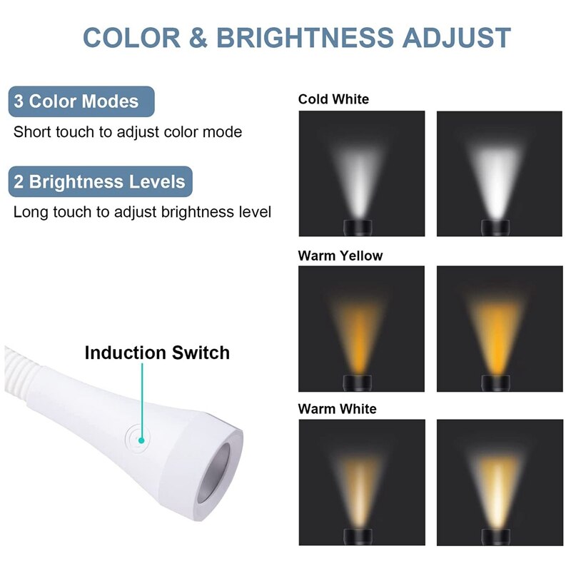 Retail LED Neck Reading Light, Books Light For Reading In Bed, Adjustable Brightness, 3 Colors, Rechargeable,Long-Lasting