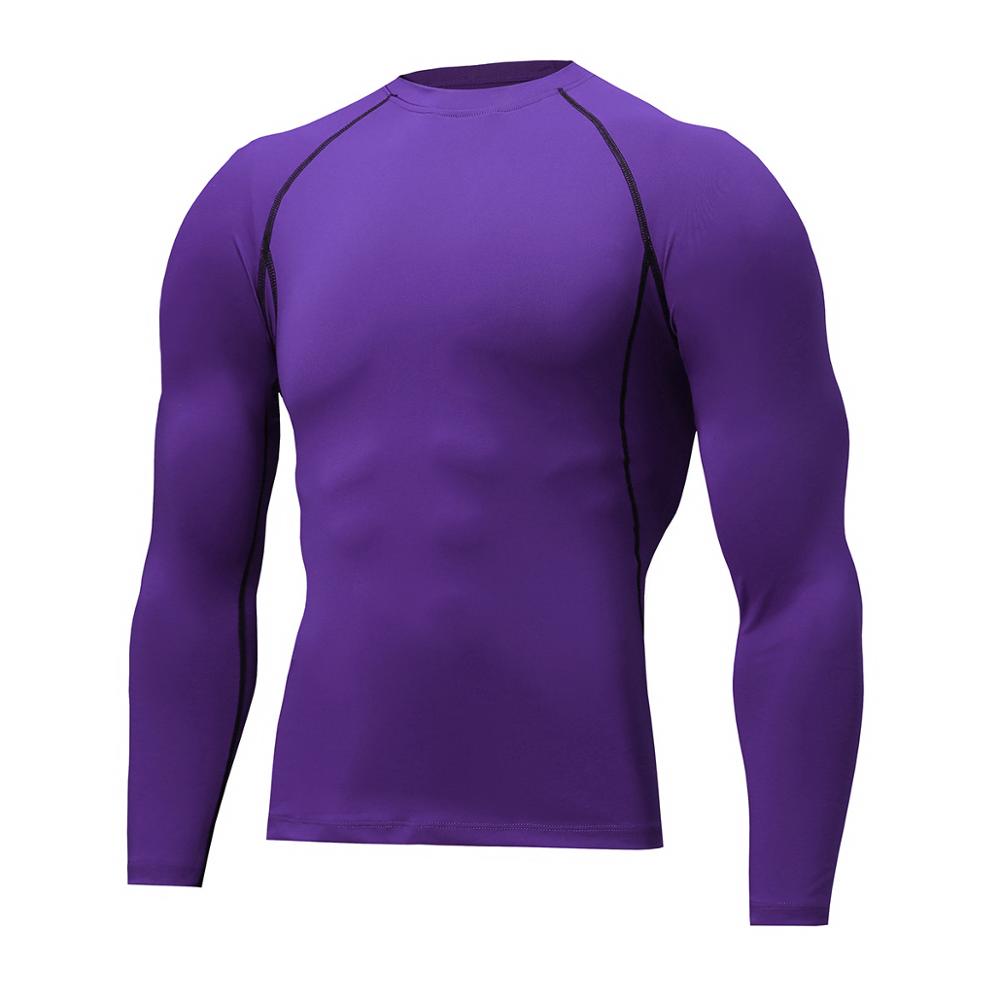 Los hombres de capas de Base Tops de manga larga gimnasio correr Entrenamiento T camisas: purple / L