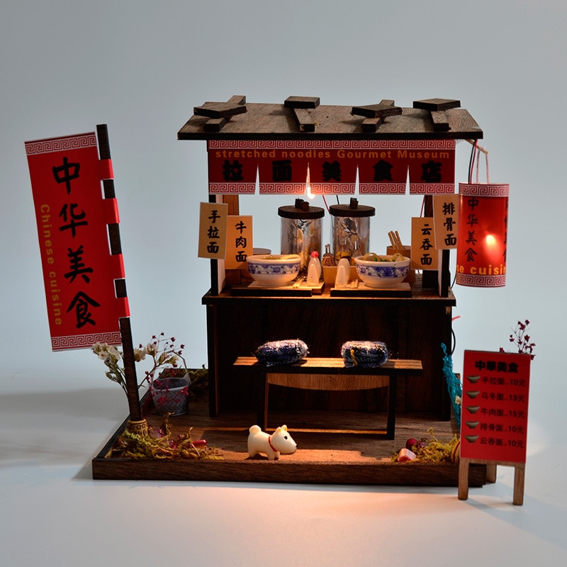 Chinese Style Japanese Style House wooden hand-assembled Street View theater DIY ornaments food and play model toys: ZH04