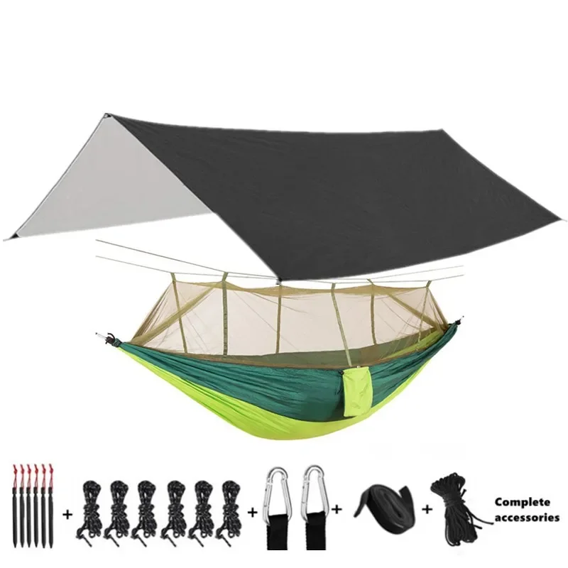 Camping Hangmatten En Accessoires, Waaronder Hangmat Met Mesh Regenvlieg Zeildoek Boomriemen Voor Buitengebruik Wandelen Backpacking Reizen