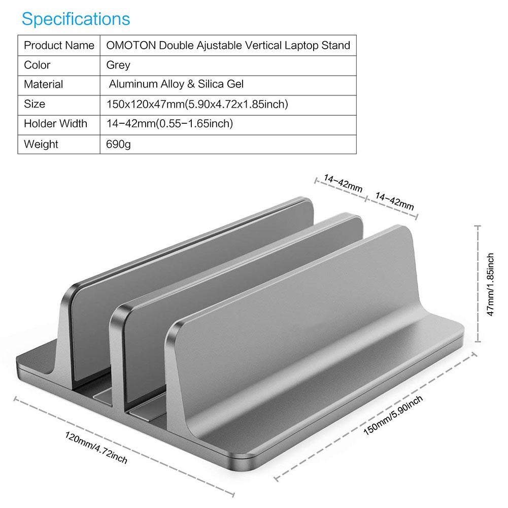 Verticale Laptop Stand Dubbele Desktop Stand Houder Met Verstelbare Dock (Tot 17.3 Inch)