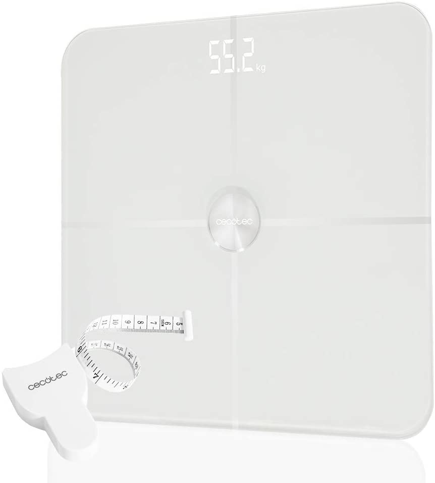 Cecotec Surface Precision 9450 Full Healthy Báscula Eléctrica de Baño Digital Inteligente con Plataforma De Cristal Templado Pantalla LCD Máxima 180kg Incluye Cinta Métrica Medición Precisa de 10 Parámetros