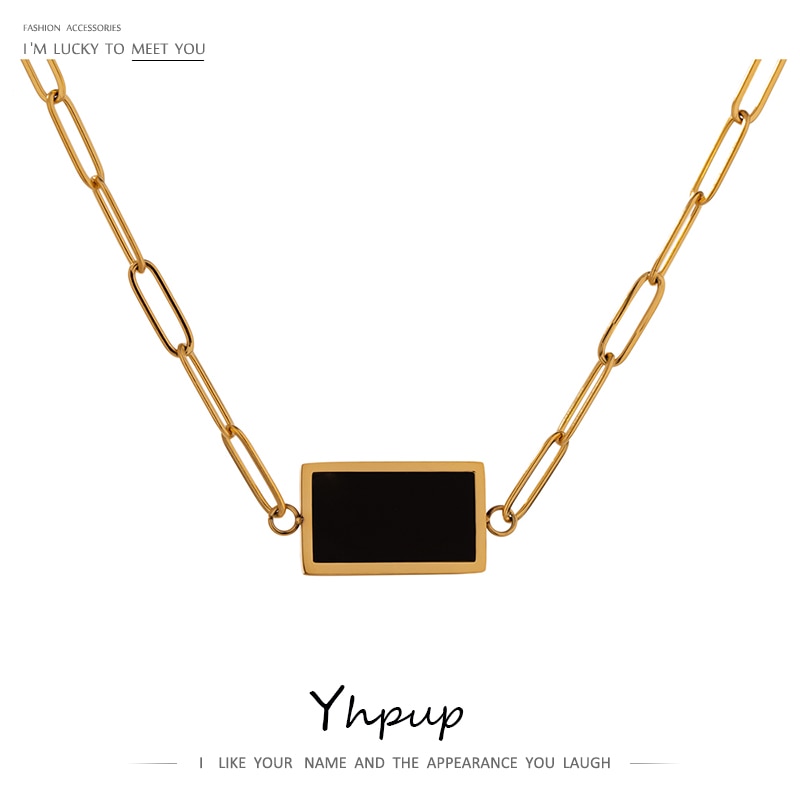 Yhpup tempérament carré pendentif femmes collier en acier inoxydable accessoires à la chaîne collier collier bijoux