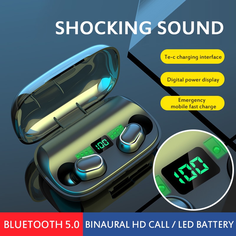 2200 Mah Bluetooth Oortelefoon Draadloze Hoofdtelefoon Led Tws Sport Waterdichte Oordopjes Headset Oordopjes Voor Iphone Android