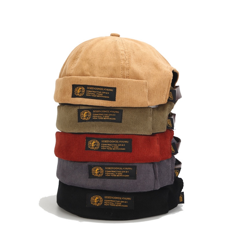 Bonnet rétro en velours côtelé pour hommes, casquette de motard Docker originale, sans bords, tendance Hip-hop, chapeau d'automne et garde au