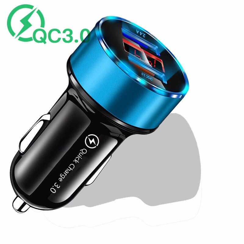 Mini caricabatteria da auto caricabatterie doppio per cellulare USB carica rapida universale 3.0 4.0 ricarica rapida per iPhone Xiaomi Samsung Tablet: Blue