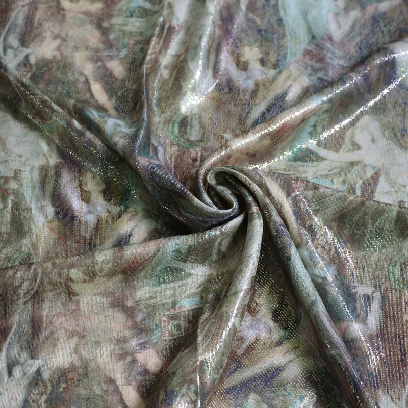 Metalliskt siden tyg dansmaterial vintage guld silver 100cm*140cm