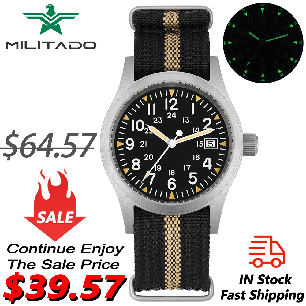 Relojes Militado ML05 Ronda 515 con movimiento de campo, cristal de zafiro con cúpula y reloj de pulsera con revestimiento AR muy transparente, relojes Vintage de 38mm