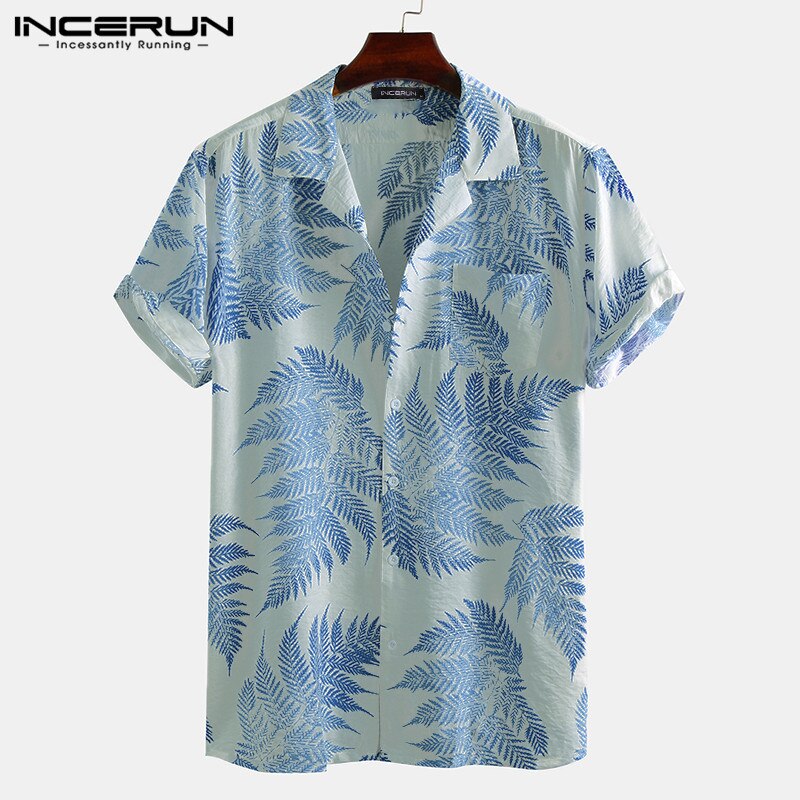 Utskrift män hawaiisk skjorta tropisk kortärmad semester 2022 kavajknapp manliga strandskjortor casual streetwear camisa incerun