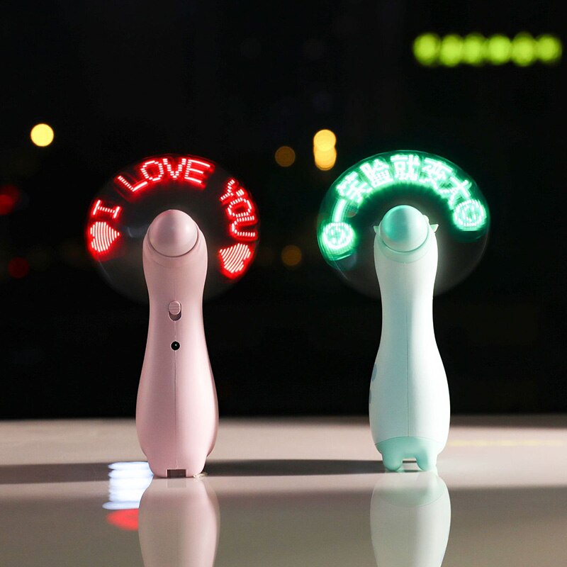 Slumpmässiga stilar härlig usb-fläkt handhållen blixt led kärleksmönster minifläkt usb-laddning ventilation luftkonditioneringsfläktar