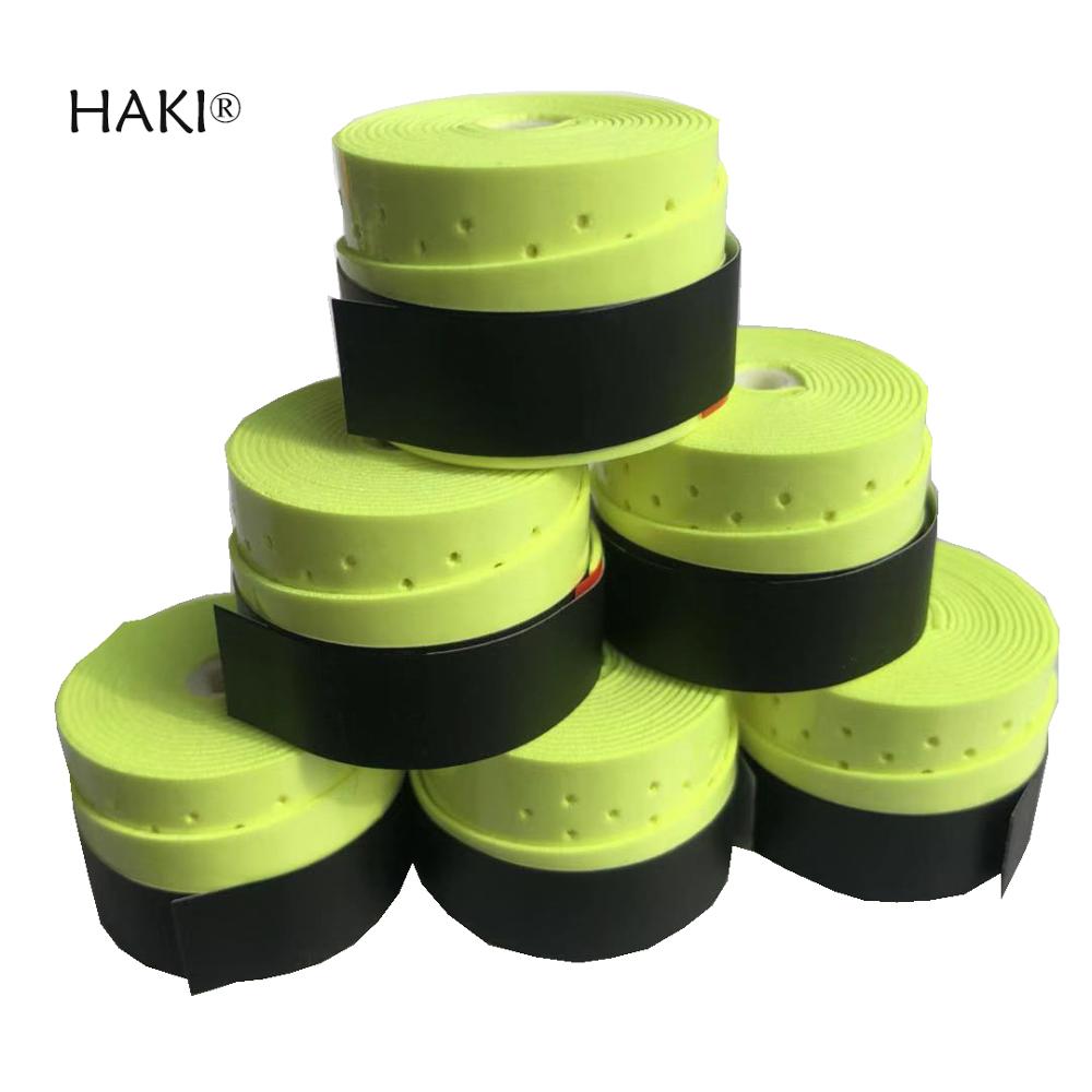 HAKI-empuñaduras de tenis adhesivas, mango de raqueta de tenis perforada, de color negro, sobre agarre, 10 Uds.,: Verde claro