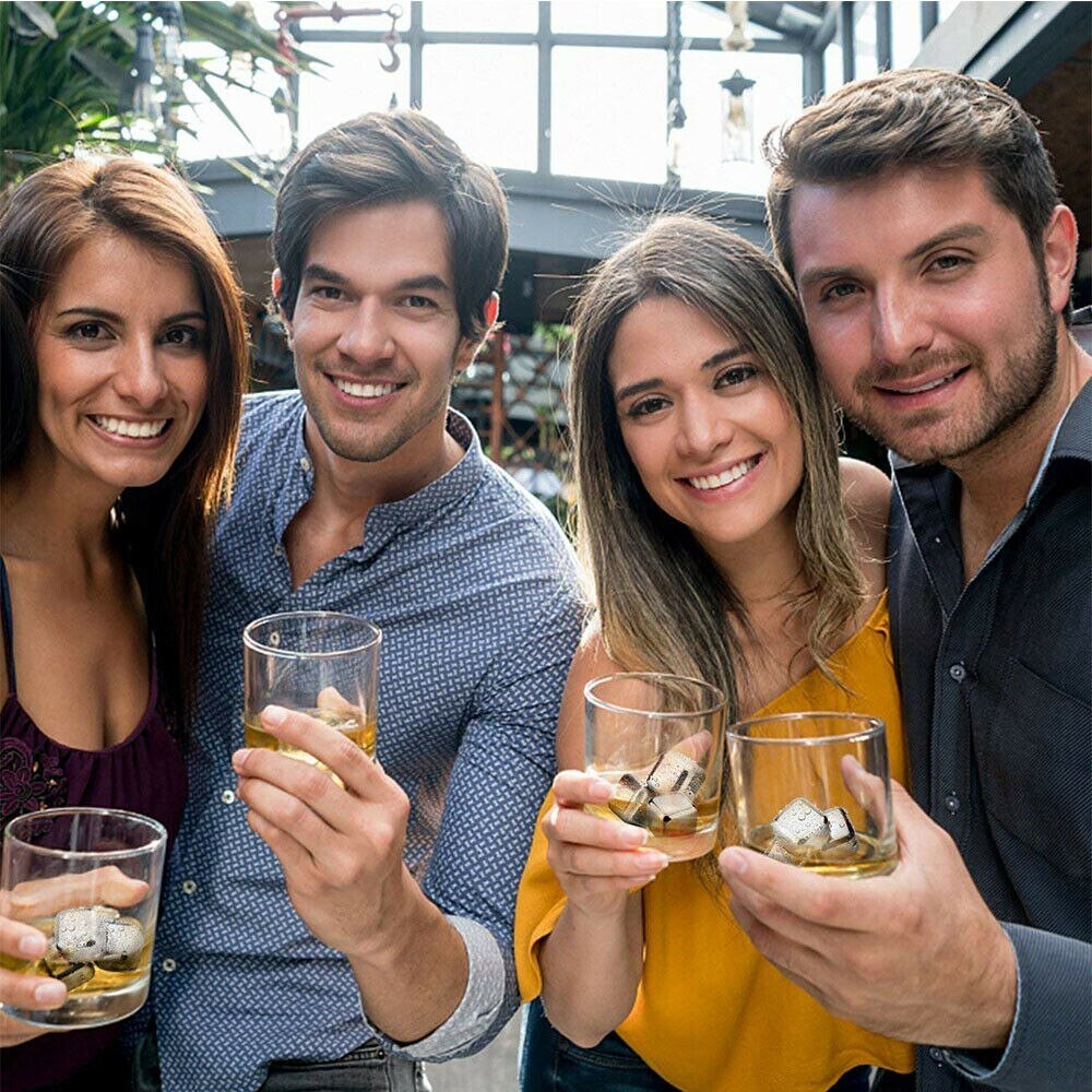 Whisky Stones Ice Cubes Set Reusable Food Grade Stainless Steel Wine Cooling Cube Chilling Rock Party Bar Tool