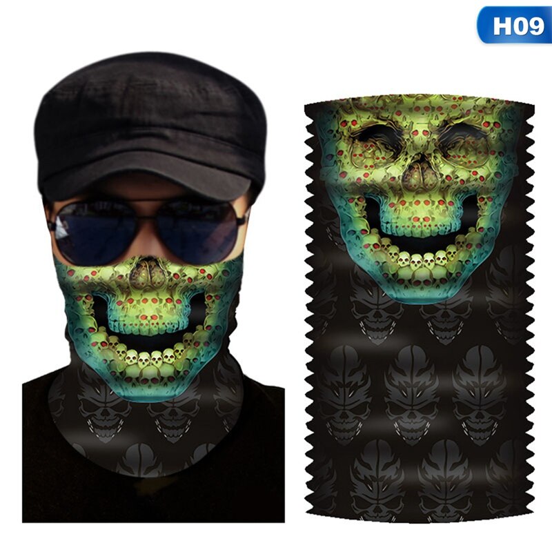 Bufanda de deporte para pesca en bicicleta, gorro sin costuras 3D, Bandanas para el cuello de Calavera, bufanda mágica a prueba de viento, bufanda para senderismo, polaina para el cuello, 1 ud.: H09