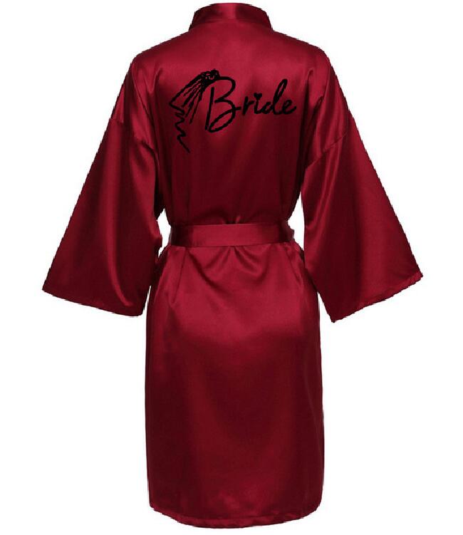 Wedding Party Team Bride Robe With Black Letters Kimono Satin Pajamas Bridesmaid Bathrobe SP033: XXL / Dark Grey