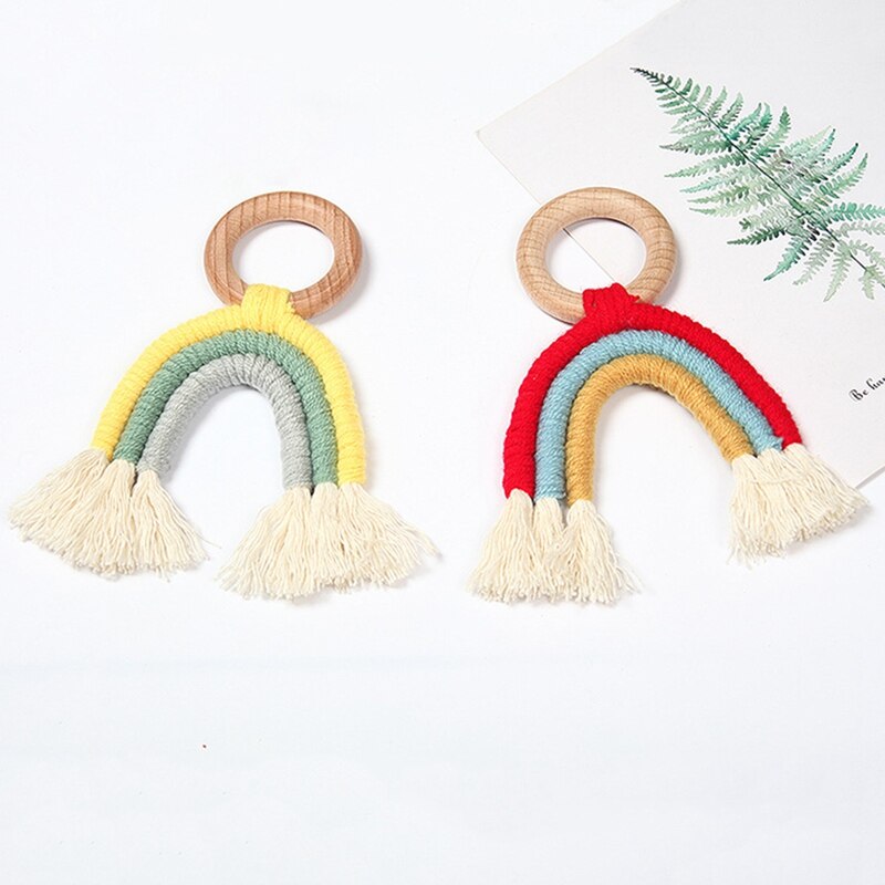 Handmade Rainbow Macrame Wall Hanging Tapestry Baby Crib Tent Decor for Nursery Baby Bedroom Tassel Wall Hanging Pendant