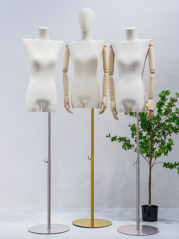 Mannequin à bras en bois de pour femmes, couleur pleine, corps en métal, épaule de poitrine plate pour mariage, support réglable D402