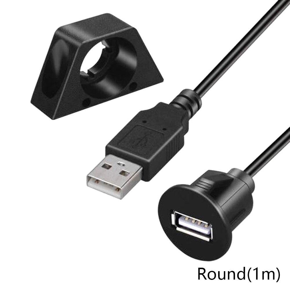 Flush Mount USB 2.0 Spare Part Dash Board For Laptop Transfer Male To Female Socket Panel Square Round Car Extension Cable: Round 1m