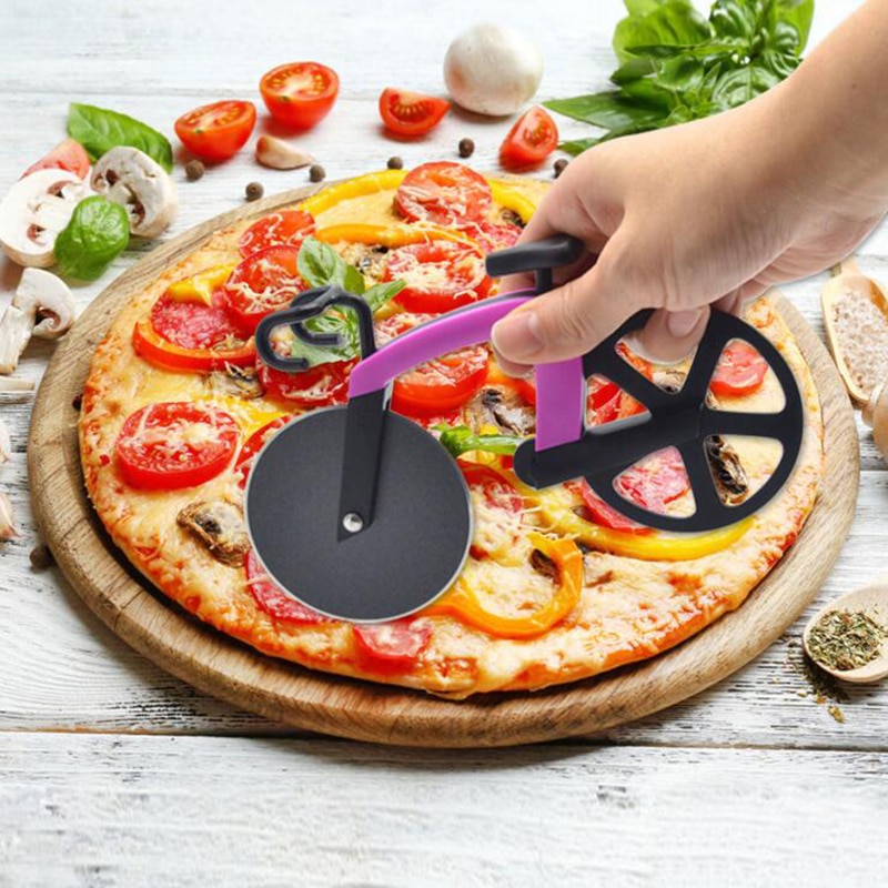 Rustfritt stål pizzakniv tohjuls sykkelform pizzaskjærekniv pizzaverktøy sykkel runde pizzakutterkniver
