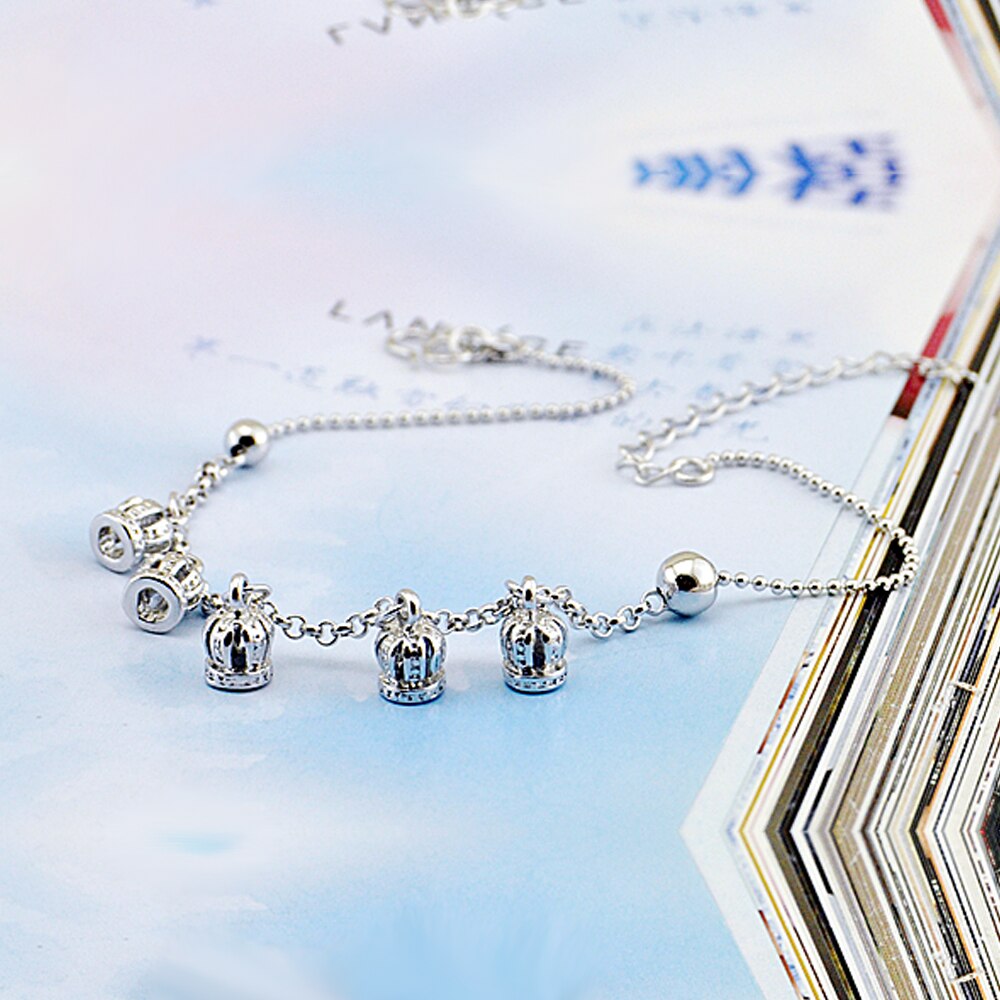 Genuine solid 925 sterling silver anklet for women pure silver little crown leg chain female foot silver jewelry