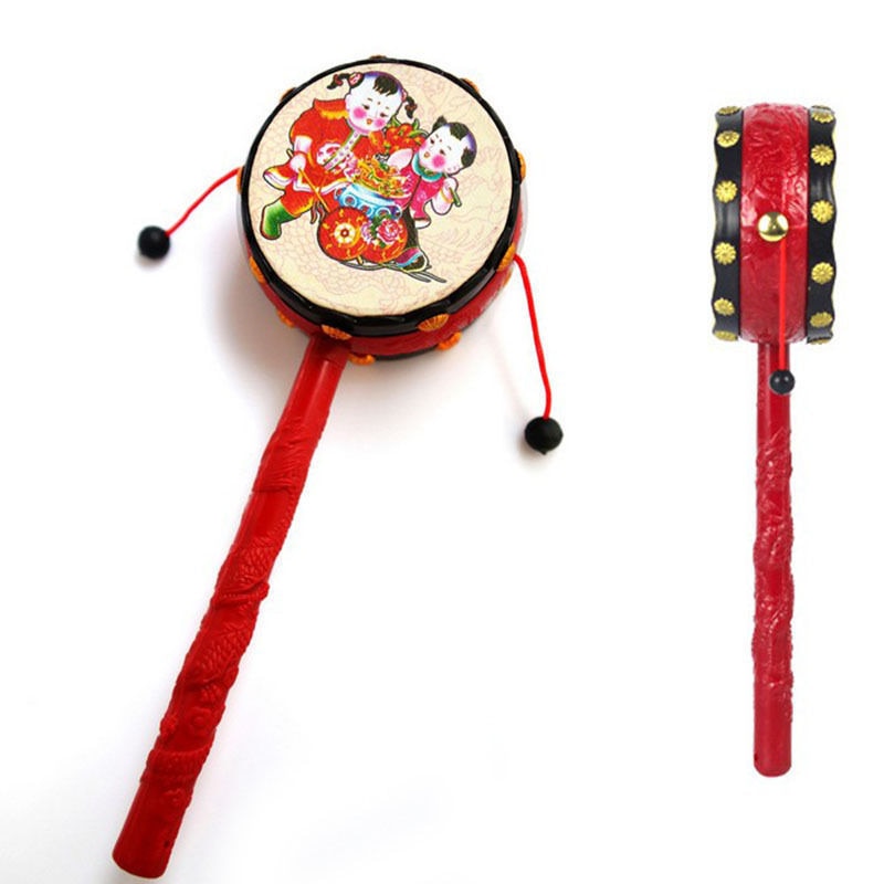Kawaii Oude Chinese Traditionele Rammelaar Drum Geluk Jongen en meisje Gezegend Tafelbel Rammelaar Speelgoed voor Baby Kids Muziekinstrument