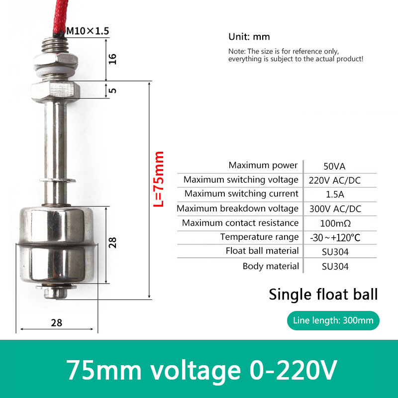 Magnetic Float Liquid Water Tank Level Sensor Water Level Sensor Tank Liquid Level Sensors Water Tank Level Monitor: 75MM220V