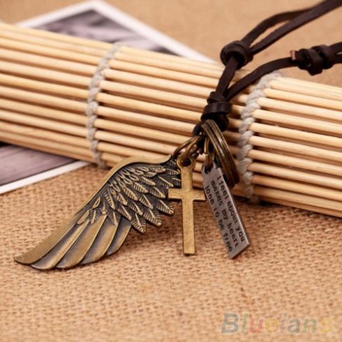 Antieke Vintage Angel Wing Heren Lederen Ketting Charms Hangers 1SX2