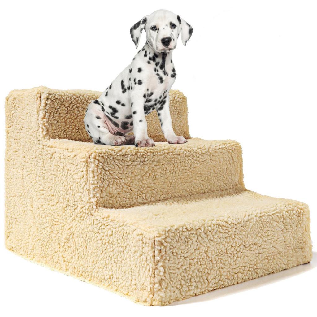 Pet Dog Ladder Step Soft Stairs Puppy Ramp Foam Platform for High Bed: Beige