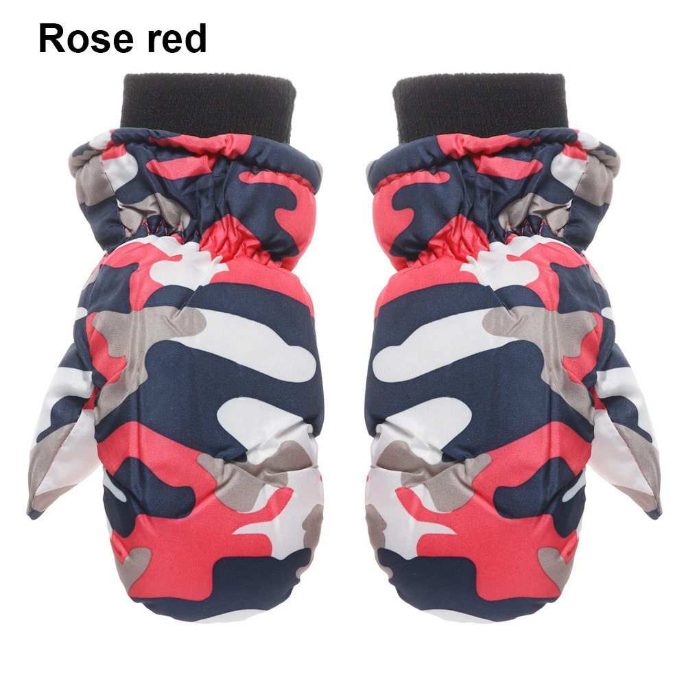 1Pair Children Kids Winter Warm Gloves Boy Girls Outdoor RidingSki Snowboard Windproof Waterproof Thicken Warm Mitten: Type1-rose red