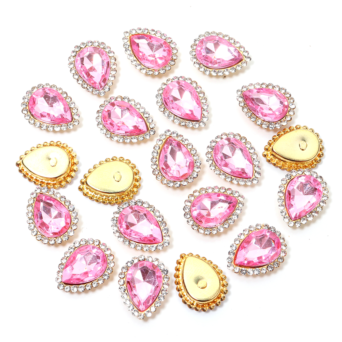 20 piezas forma de gota de agua de girasol, garra de costura, diamantes de imitación, cristales, cuentas de vidrio, botones, piedras para coser, diamantes de imitación para coser ropa: Rosa