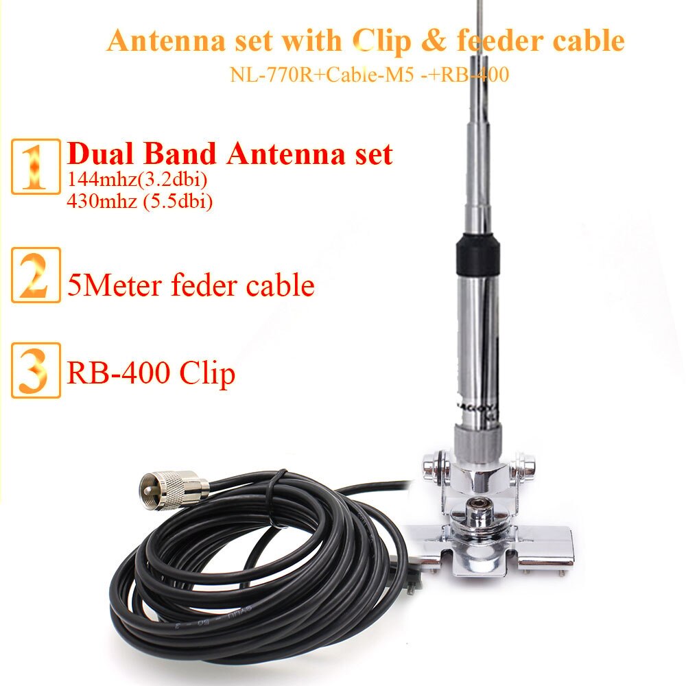 Nagoya – Antenne mobile NL-770R pour émetteur-récepteur radio de voiture, double bande 144/430 Mhz, pour modèles QYT KT-8900 KT-8900D Baojie BJ-218 BJ-318, ,: Sliver Clip Set