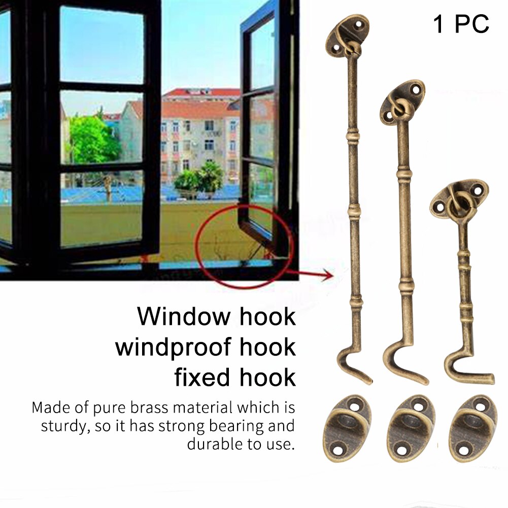 Window Fixing Anti Swaying Durable Cabin Hook For Door Gate Pure Brass Wind Brace Furniture Hardware Bronze Antique Style