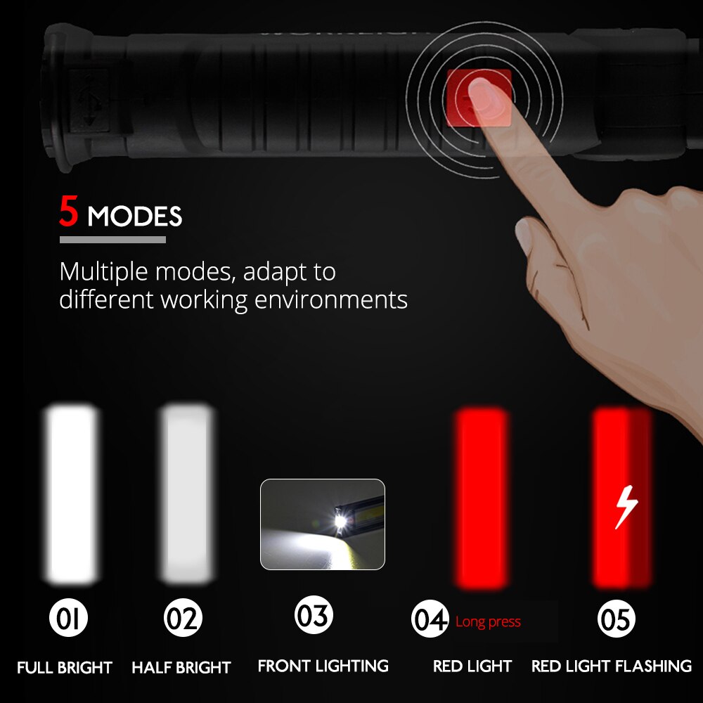 5W 10W Rechargeable LED Work Lights Portable Hand Lamp 800 Lumen 5 Modes COB LED Spotlight With Magnetic Base IP44