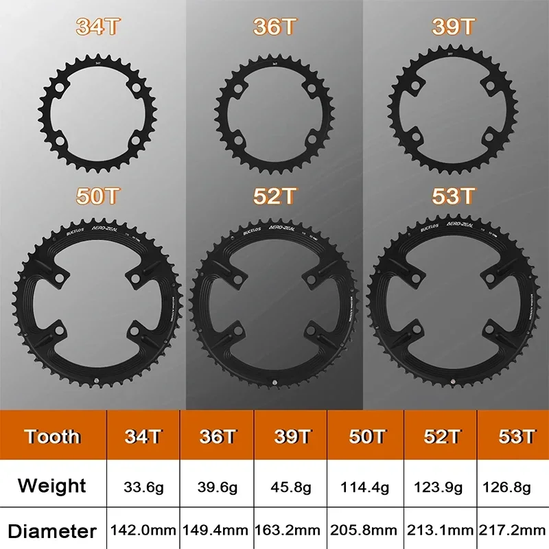 BUCKLOS Bicycle Chainwheel 110BCD Bike Crown Chain Ring Road Bike Double Chainring 50-34T 52-36T 53-39T 4/5 Claws Tooth Plate
