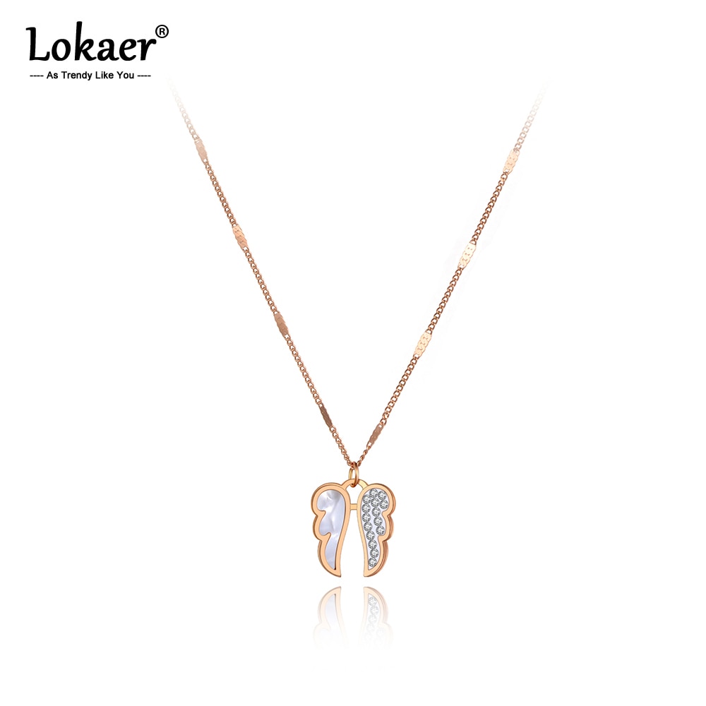 Lokaer Bohemen Shell & Kristal Dubbele Vleugels Charm Hanger Kettingen Voor Vrouwen Trendy Rvs Ketting N20171