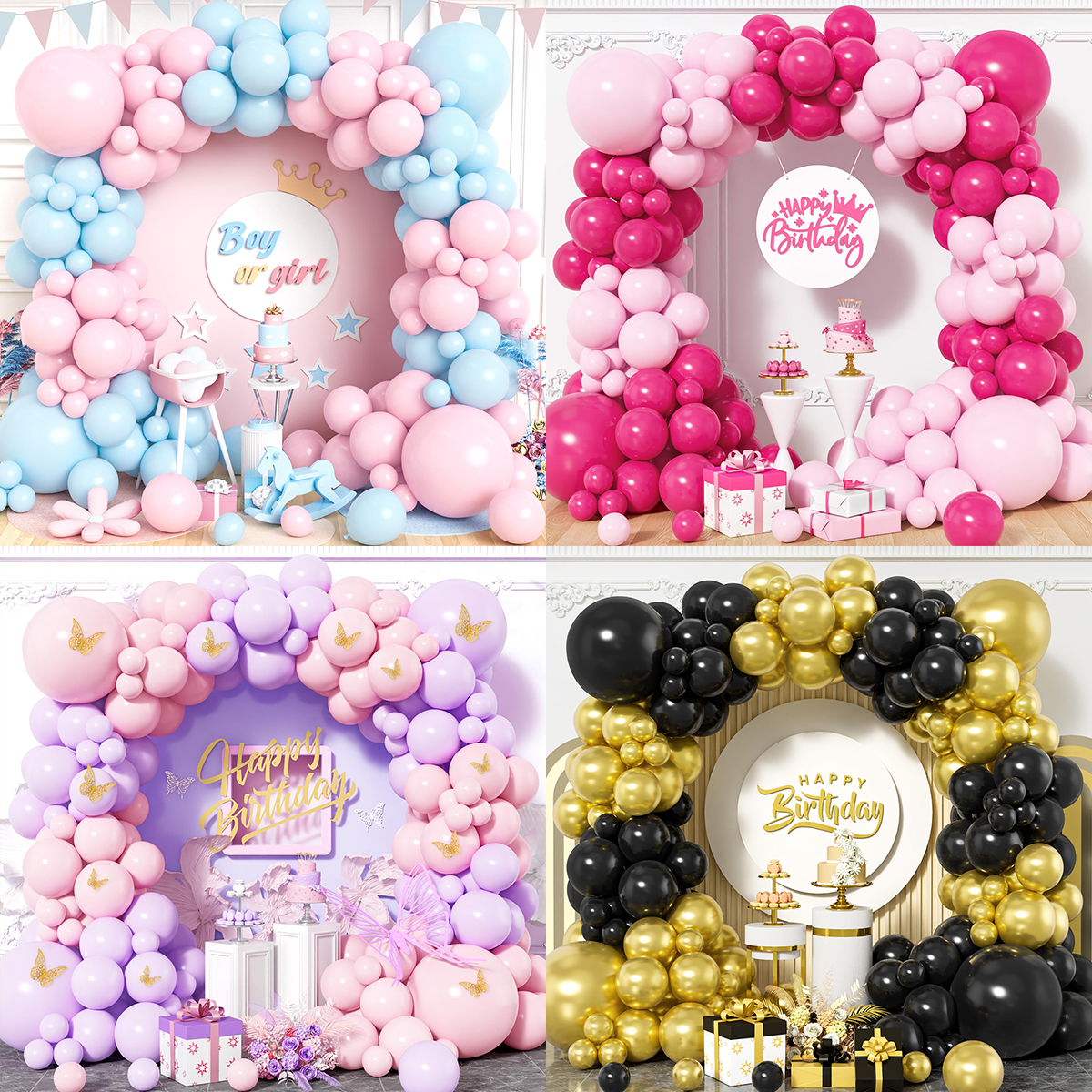 Kit de arco de guirnalda de Globos de mariposa rosa y morado, decoración para de boda, Globos para niños, confeti, Globos de látex, decoración para de bienvenida de bebé y cumpleaños